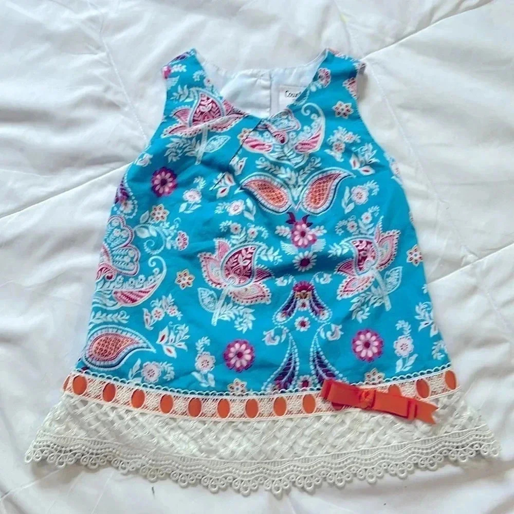 Counting Daisies Aqua Orange Paisley Print Sleeveless Dress Size Girls 3T